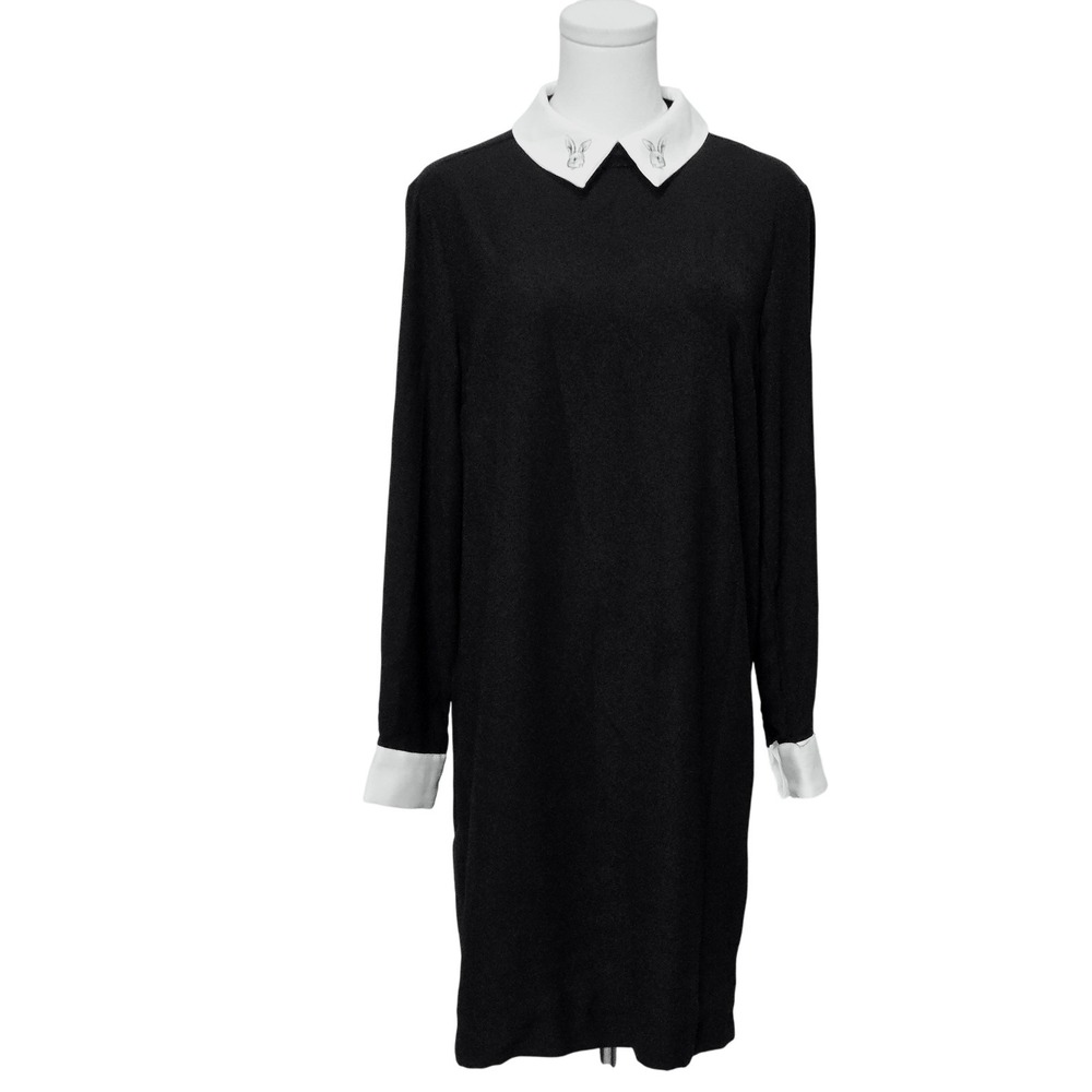Victoria Beckham Dress Womens Medium Shift White Collar Cuffs Long Sleeve Bunny